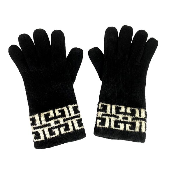 Isotoner Vintage Acrylic Knit Gloves One Size Black Geometric White Design - Picture 1 of 5